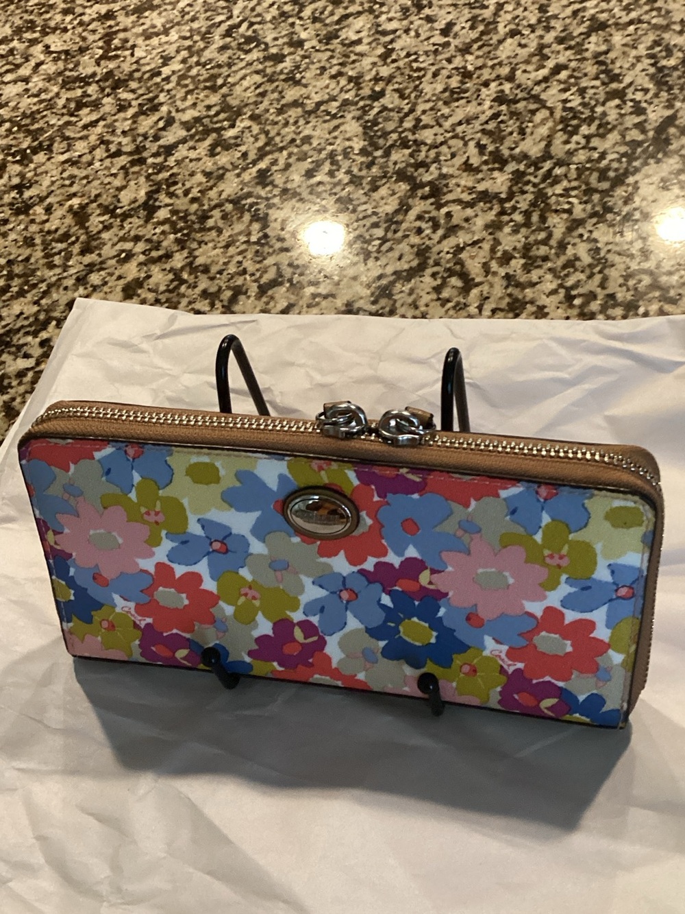 Coach Floral Zip-Around Wallet in Pink, Blue, Yellow and Green EUC!